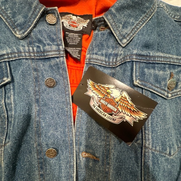 Vintage HARLEY DAVIDSON mens jean jacket Sz L V-Twin Power Fleece Liner N6 - Picture 7 of 11
